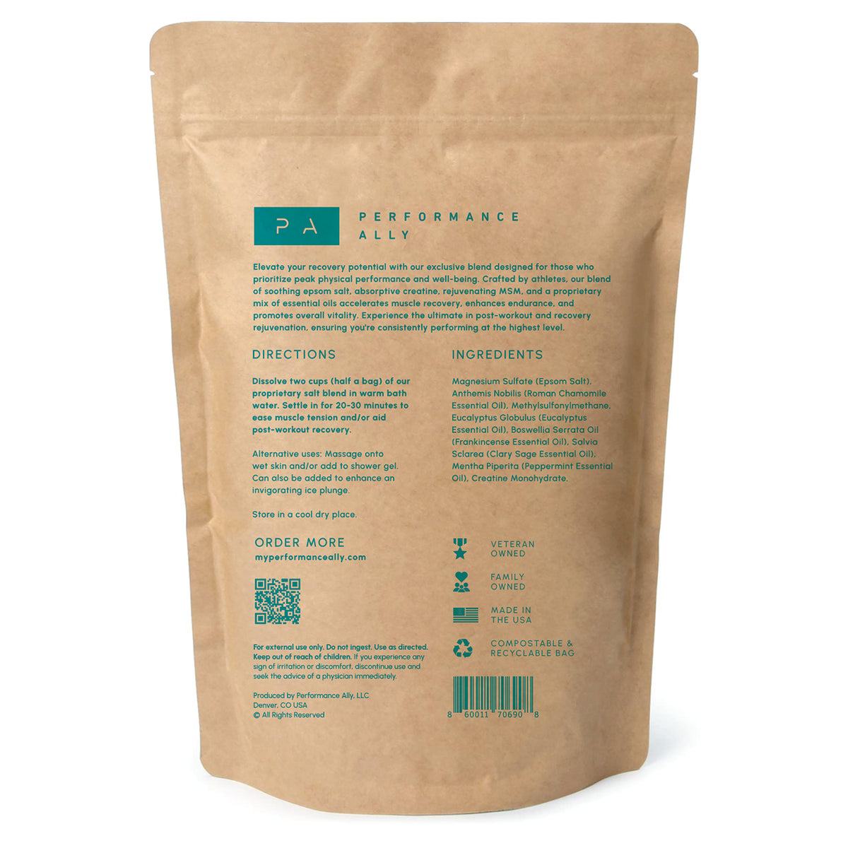 Performance Ally Recover blend epsom salt front of packaging